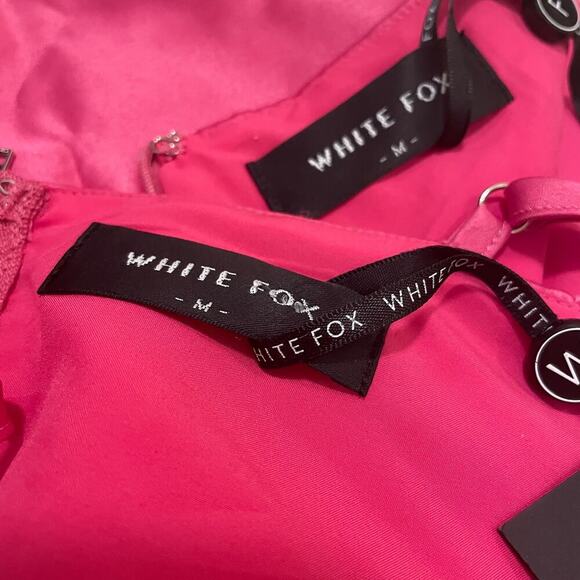 White Fox M 2 Pc Rhinestone Set | Hot Pink Barbiecore Crop & Mini NWT - Picture 5 of 9